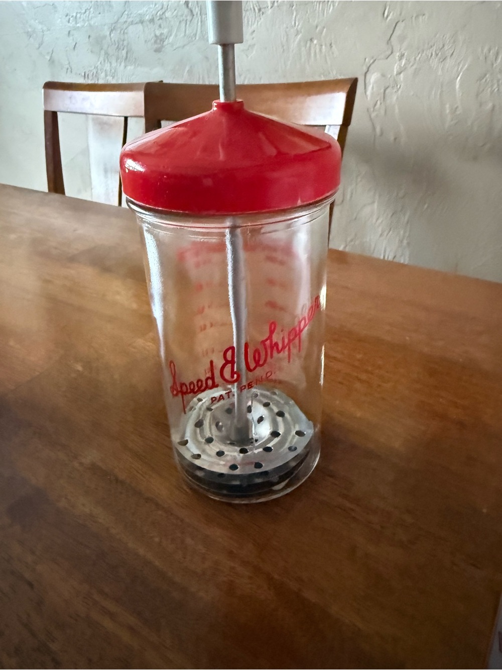 Vintage Speed E Whipper Whip Cream Maker 16 oz Glass Jar with Red Lid and Metal